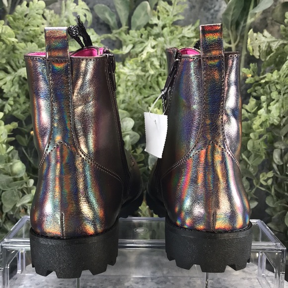 Brash Jet Fashion Lug Boots Iridescent Bronze Zip & Laces Combo Girls 5 NWT&NIB - Picture 7 of 10
